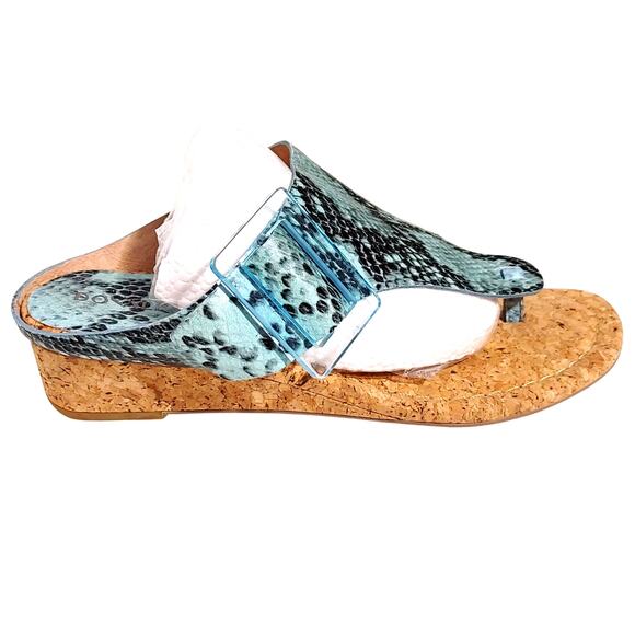 Donald J Pliner Oltina Buckled Wedge Thong Sandals Snake Print Blue Womens 6.5M - Picture 4 of 7